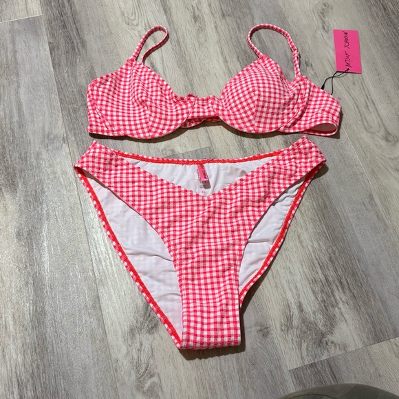 Betsey Johnson Pink Gingham Plaid Bikini XL NWT - Picture 1 of 8